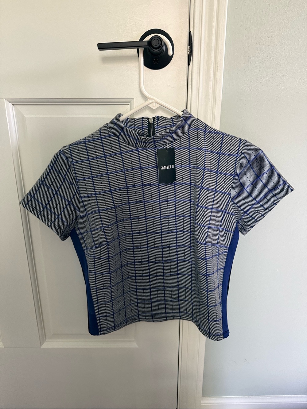 Forever 21 Blue Plaid Crop Top with Contrast Panels